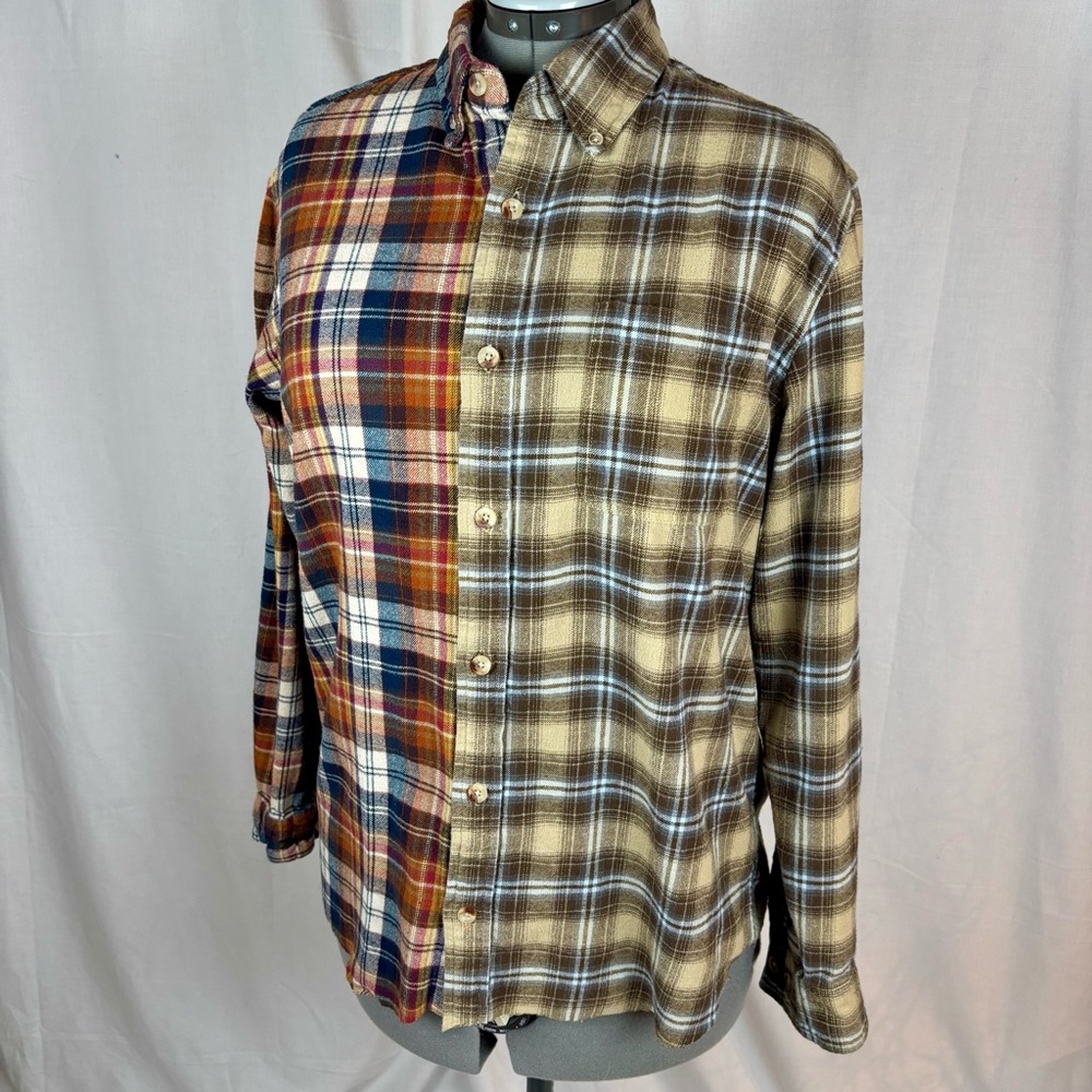 Hand Crafted 1/2 & 1/2 Plaid FlannelShirt Men's M-L - Picture 3 of 13